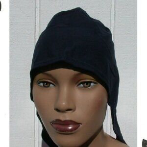Black Cotton Tie Back Bonnet